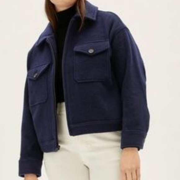 Everlane wool blend "Mackinaw" cropped full zip navy jacket - Picture 1 of 15